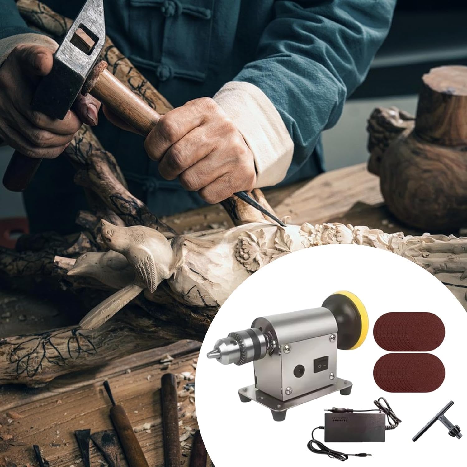 Baoblaze Jewelry Polishing Machine Resin Polishing Kit Metal Sanding Grinding Tool Bench Polisher with 20Pcs for DIY Crafts, for 150W 795 Motor