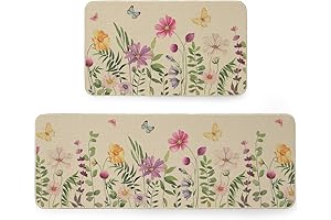 ARKENY Low Profile Kitchen Mat Set: 2-Pack, Floral Spring Kitchen Rugs and Door Mats
