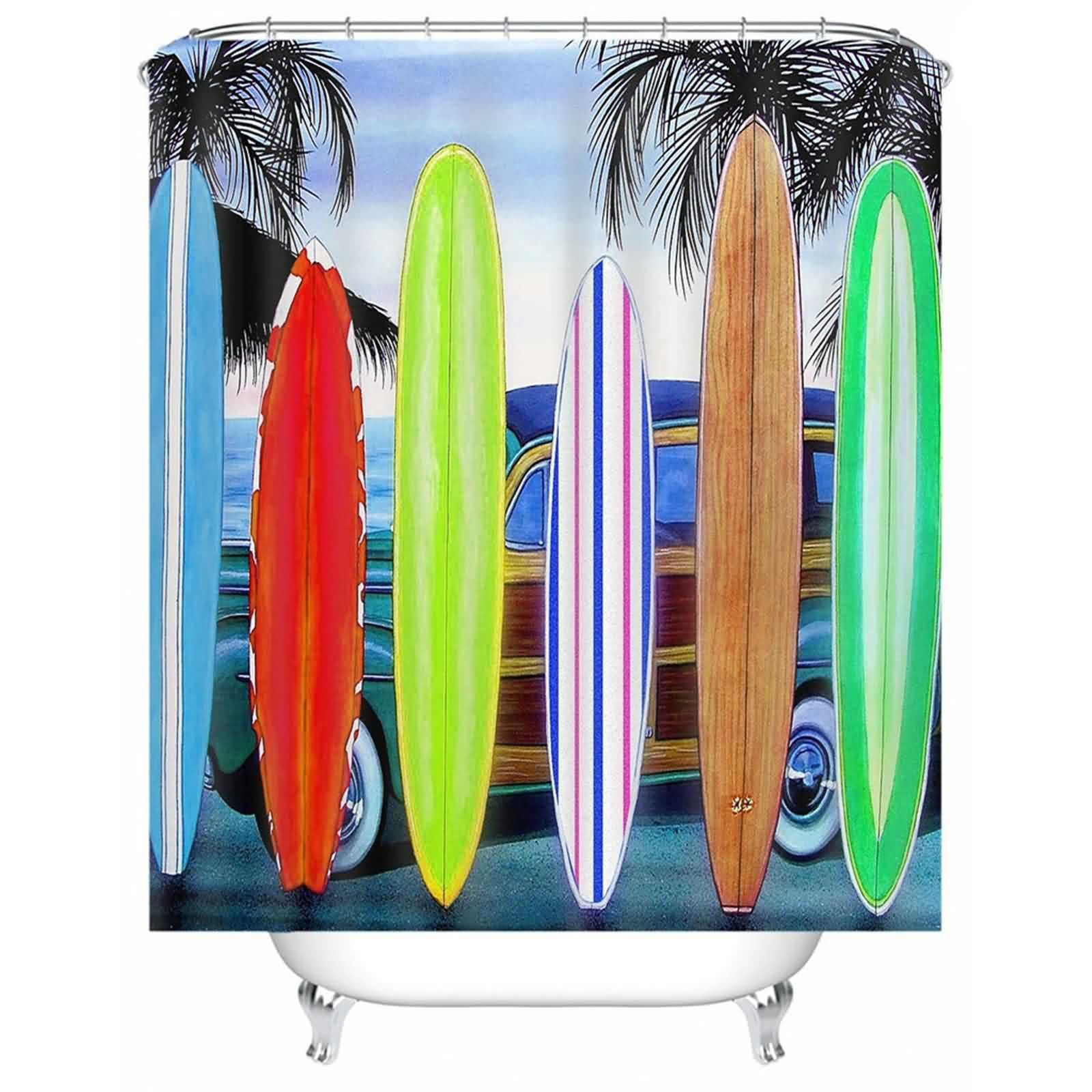 Rideau de douche motif skateboard voiture en polyester lavable