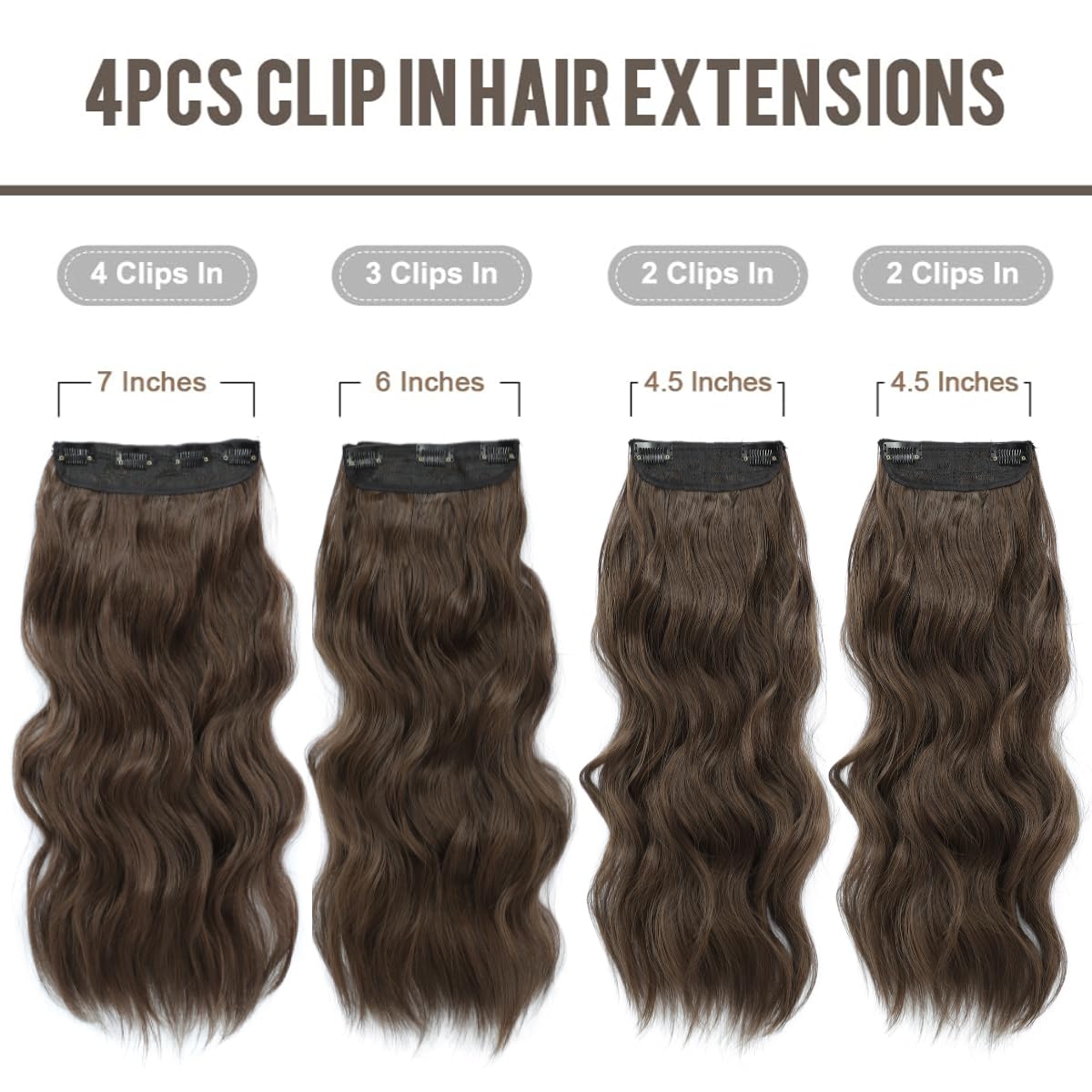 20inch Hair Extensions Clip in Chestnut Brown Hairpieces for Women 4PCS Full Head Set Thick Hair extension Wavy hair Extensions - Image 2
