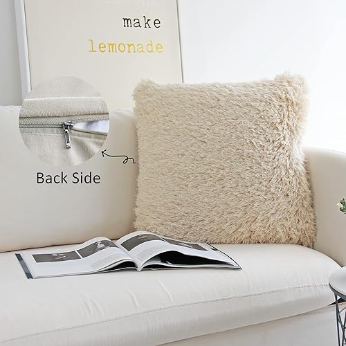 Miniatura 4 de JOJUSIS Fundas de almohada blancas esponjosas decorativas de 18 x 18 pulgadas, fundas de almohada de forro polar de pelo sintético suave, de lujo,