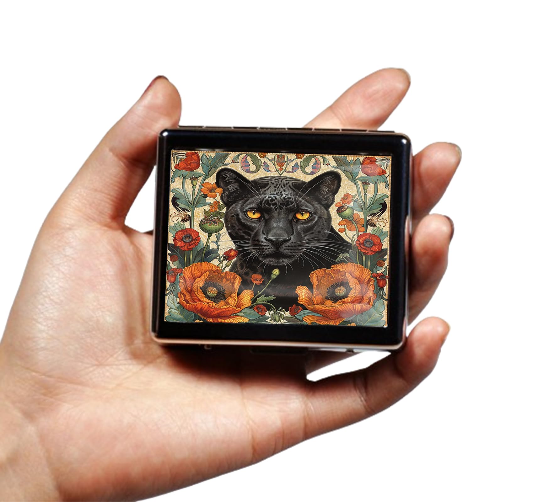 Pilulier mignon et portable en métal - 8 compartiments, finition chromée élégante, idéal pour les voyages et un usage quotidien (Black Panther Art)