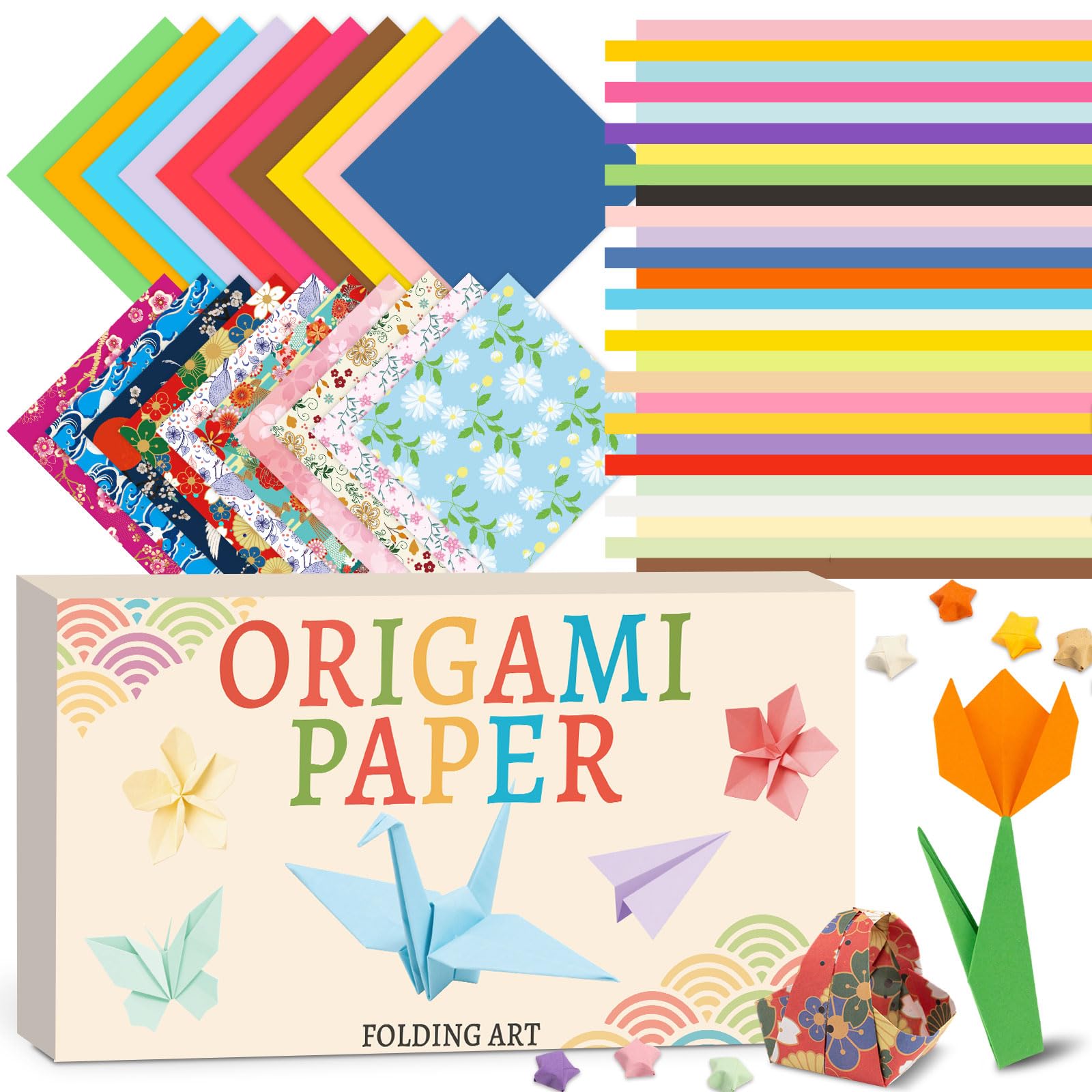 hapray 500 Sheets Japanese Origami Paper & 1350 Sheets Star Origami Paper, Double Sided Color Papers Scrapbook Decor, Colored Easy Folding Crafts for Kids Ages 5-8 8-12, DIY Arts Crafts for Beginners