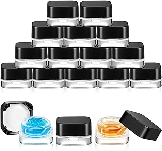 Skylety 200 Pcs Glass 5 ml Cosmetic Jars Cosmetic Containers Bulk Cream Jars Black Lids Sample Jars Bulk Empty Cosmetic Containers for Lotion Lip Balm Makeup Wax Cosmetics Powder Supplies (Square)