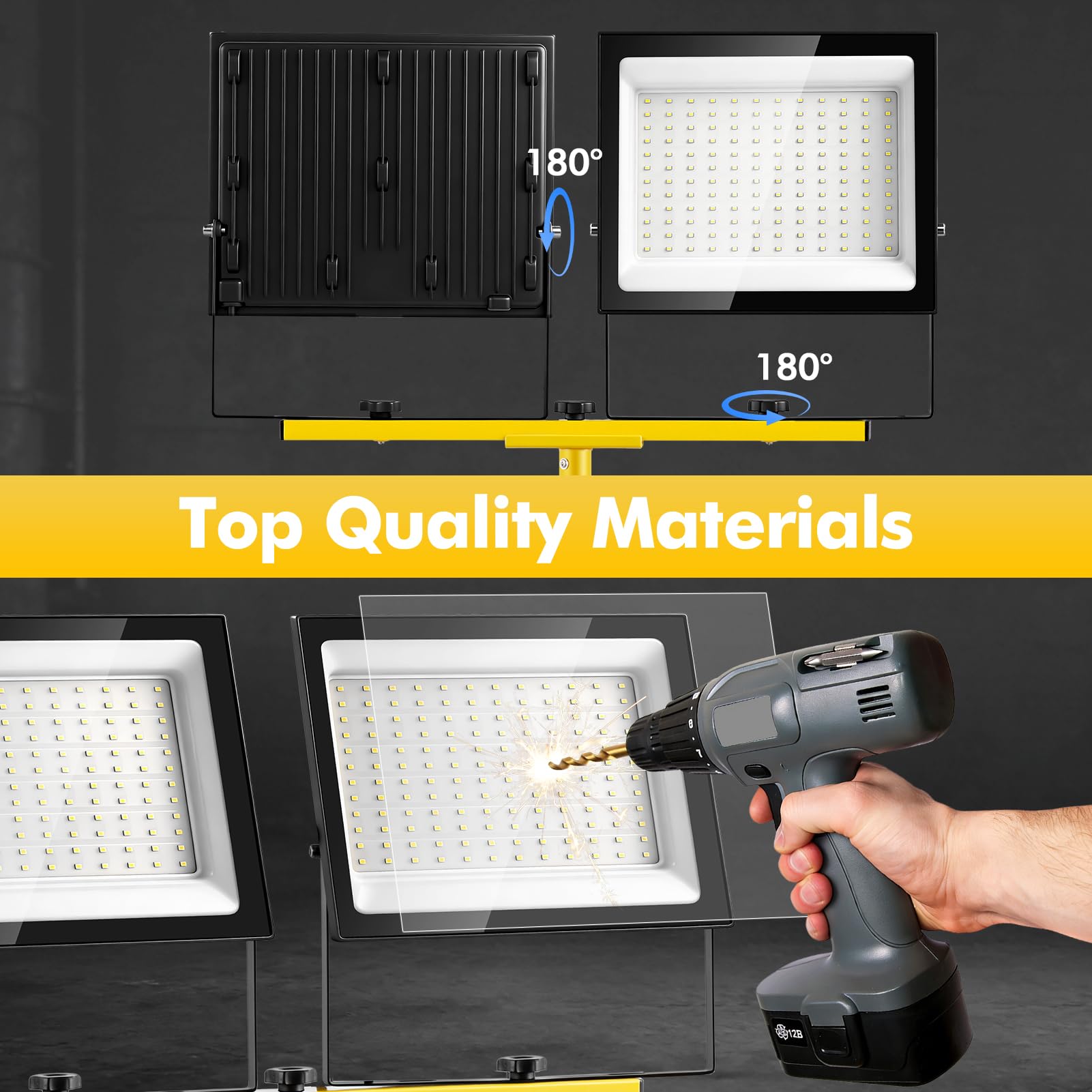 papasbox 300W LED Baustrahler mit Stativ Fernbedienung Schalter und Stecker | Baustellenlampe 6500K Kaltweiß Baustellenstrahler IP66 Wasserdicht Baulampe Dimmbar für Werkstatt Baustelle