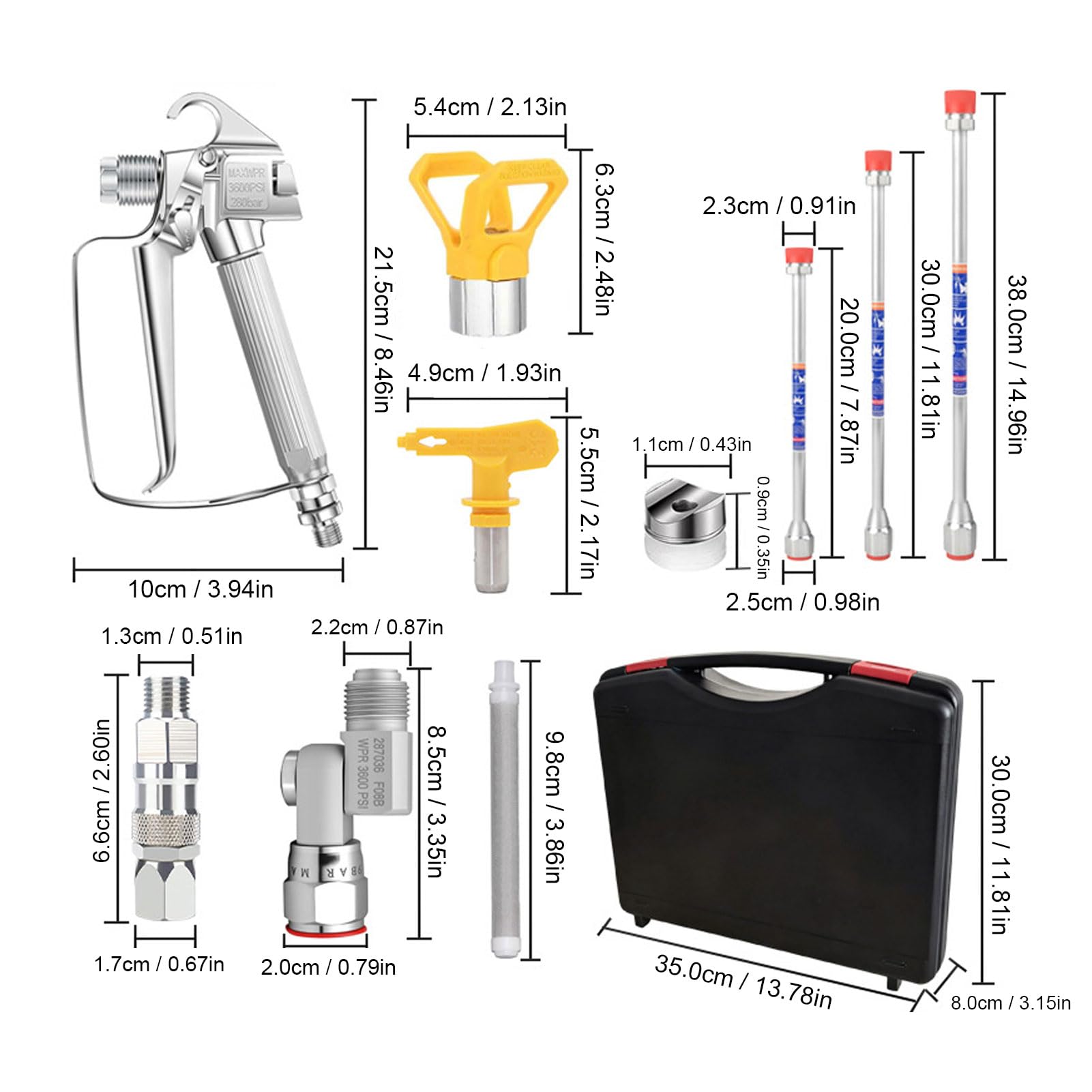 Luocute Kit de Varilla de Extensión para Pistola de Pintura Airless, con 5 Puntas Reversibles, para Uso en Interiores y Exteriores