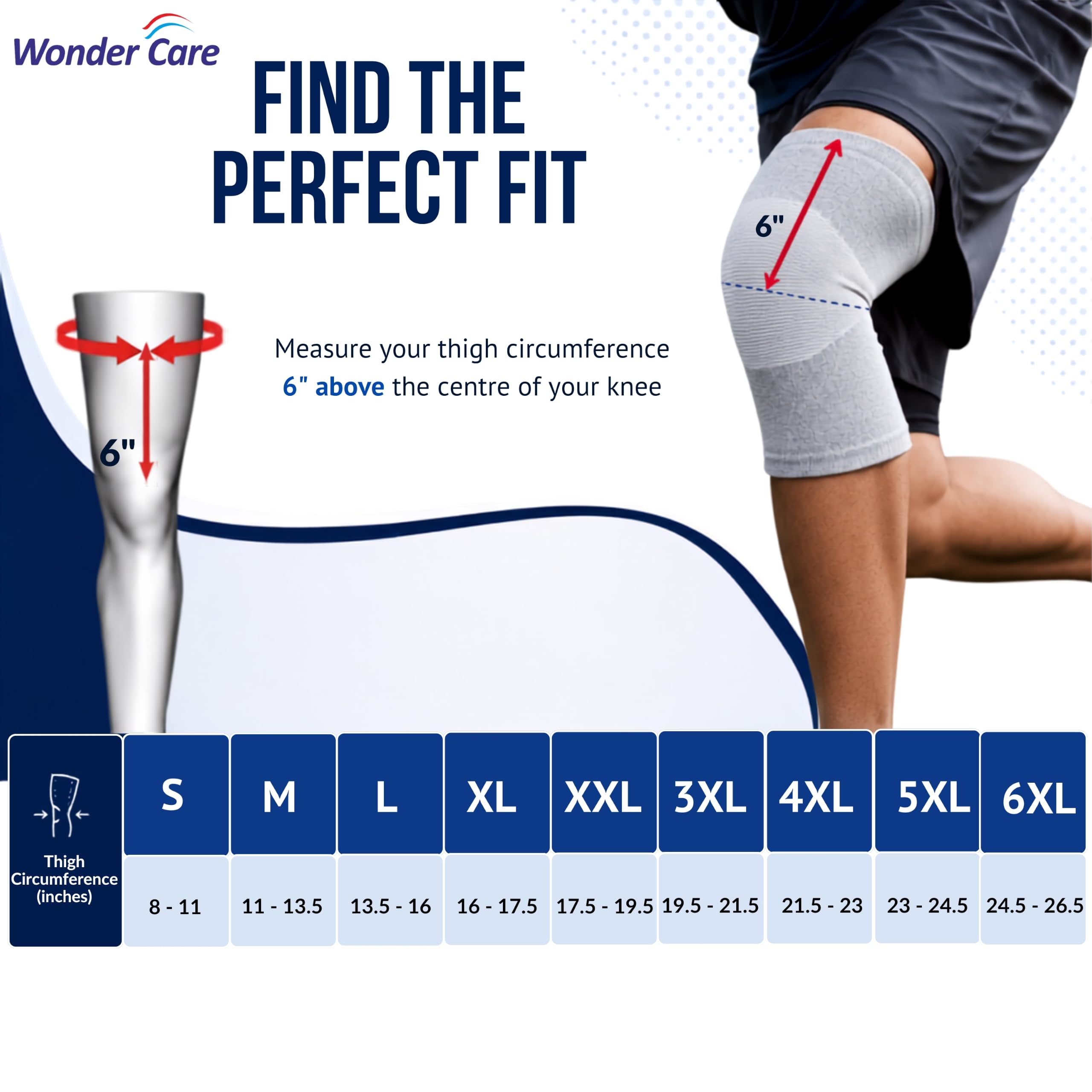 Wonder Care Kniebandage Bambus – Knieorthese für Damen & Herren – Kniebandage bei Arthrose, Meniskus & Sport – Kompressionsbandage Knie mit Stabilisierung – Knee Support für Fitness(6XL)