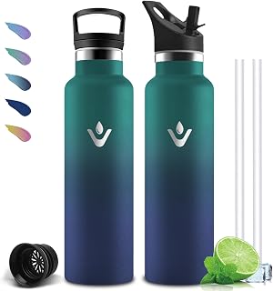 Trinkflasche Edelstahl, Trinkflasche 1l, BPA-Frei, Flasche mit Strohhalm, Isolierflasche Doppelwandig, Kohlensäure Geeignet, Wasserflasche für Wandern, Fitness, Camping, Reisen, Yoga