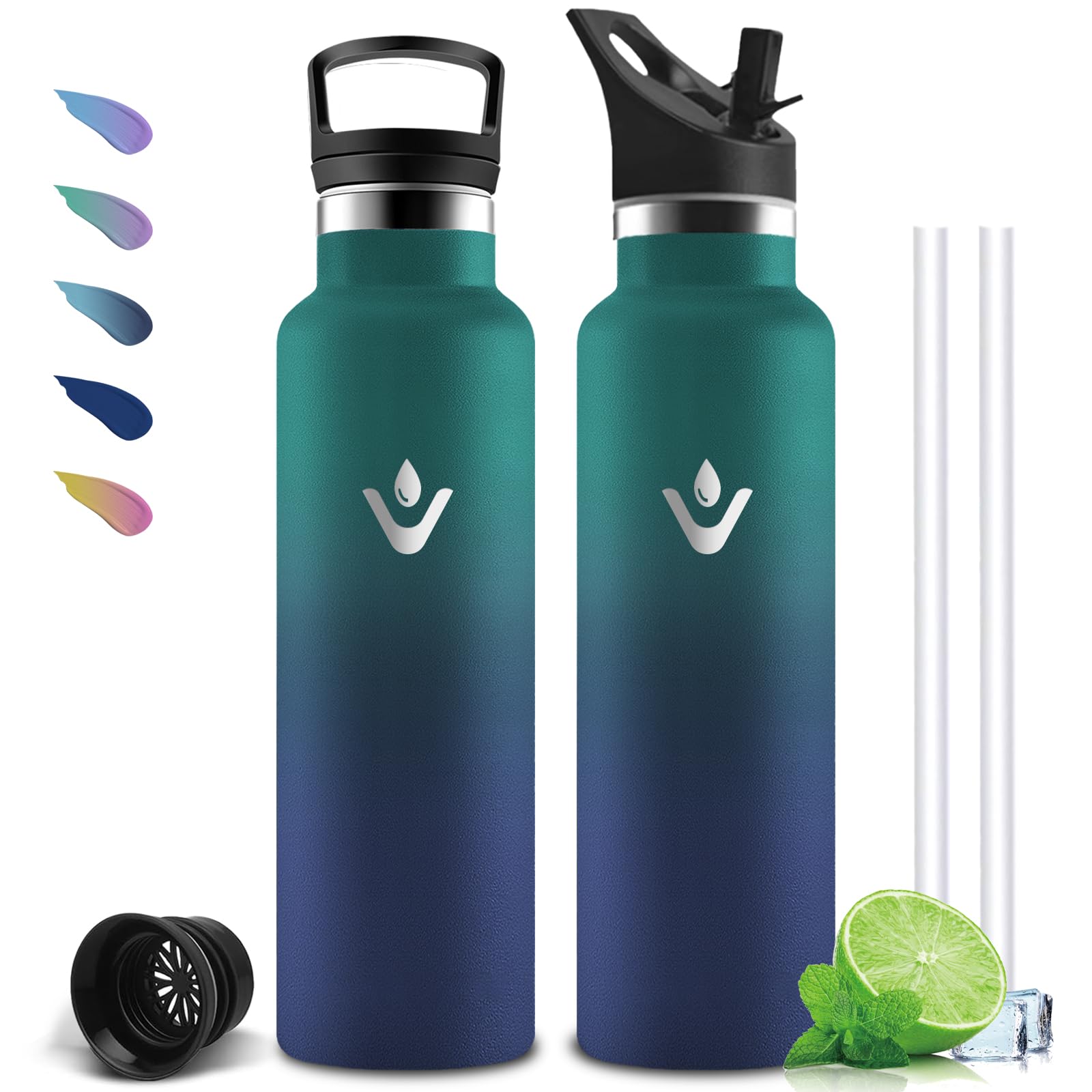 Mujigaga Water Bottle - 1 Litre - Thermal Water Bottle, BPA Free, Water Bottles with Straw, Leakless, Vacuum Insulated, Thermal Water Bottles for Camping, Fitness, Travel, Running