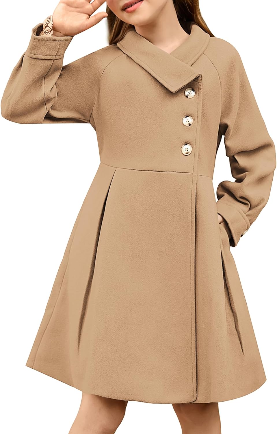 GRACE KARIN Girls Dress Coat Kids Wool Lapel Long Button Jackets Fall Winter Outerwear Peacoat with Pockets 5-12Y