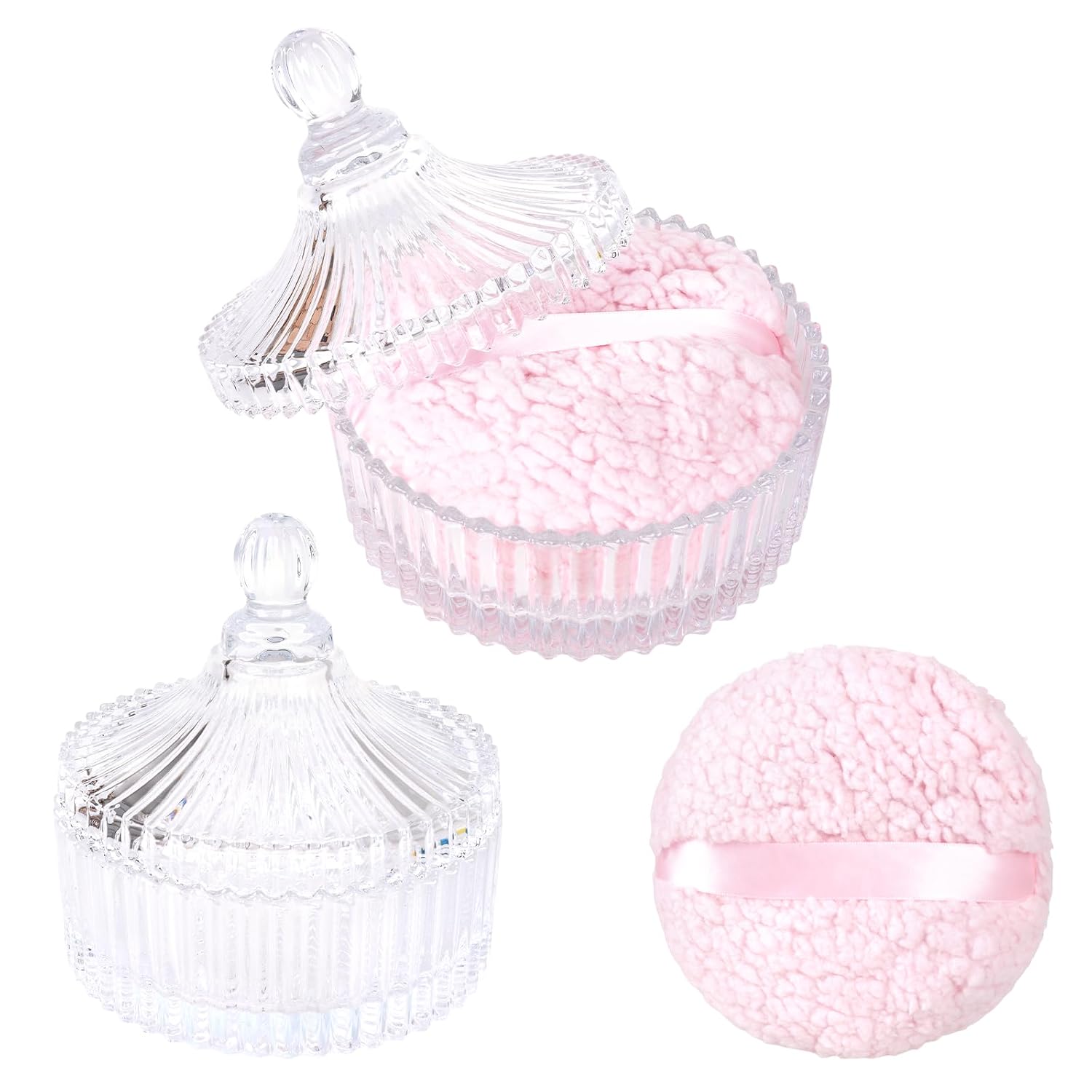 Pistha Extra Large Body Powder Puff and Container, Soft Powder Puff and Glass Crystal Case for Women Face and Bath