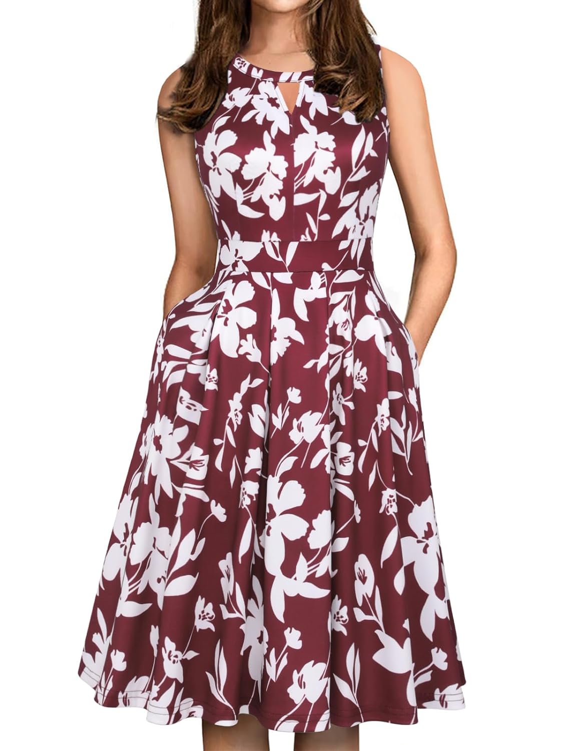 Sureple Womens Retro Sleeveless Swing Casual Work Summer Party Dress with Pockets