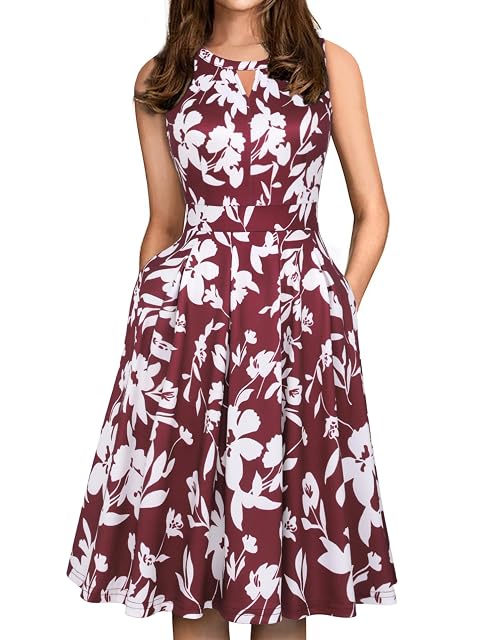 Sureple Womens Retro Sleeveless Swing Casual Work Summer Party Dress with Pockets