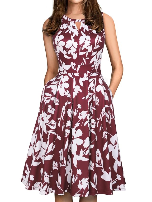 Sureple Womens Retro Sleeveless Swing Casual Work Summer Party Dress with Pockets