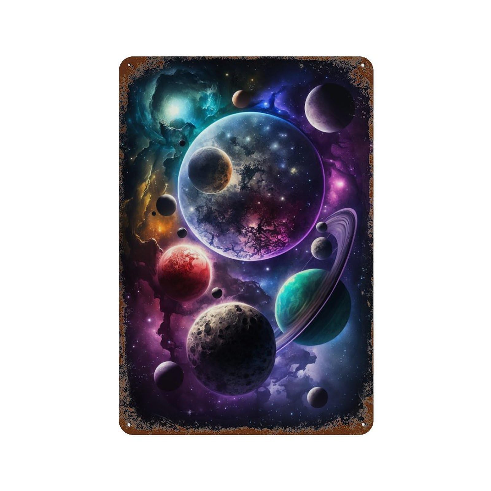 Cosmic Planets Collection Rustic Tin Plaque 11.8"x7.9", Classic Wall Plaque for Garage, Pub Or Kitchen