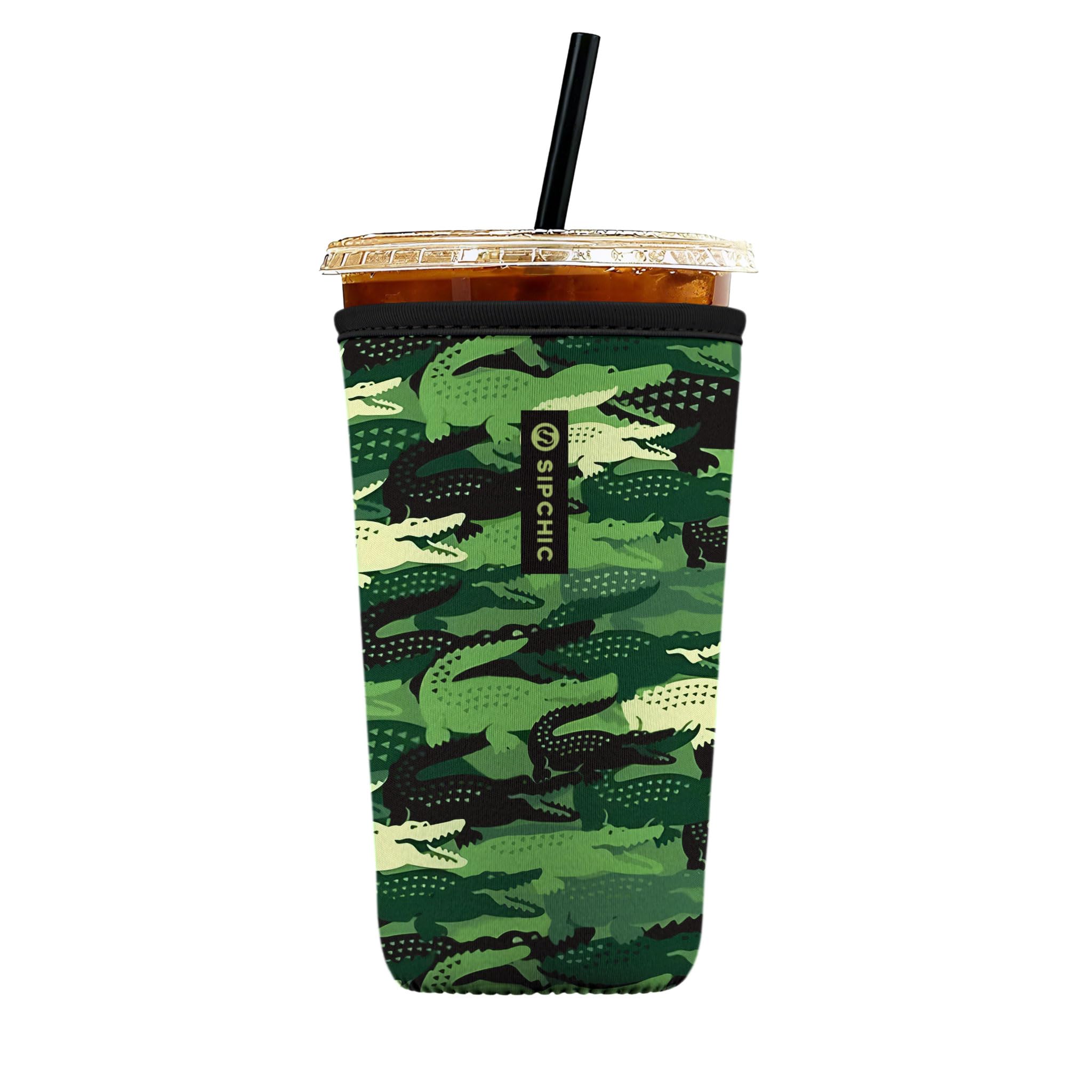 Iced Coffee Sleeve – Neoprene Reusable Cup Sleeves for Drinks, Insulated Drink Sleeves to Keep Hands Dry &amp; Drinks Cold, Stylish &amp; Durable Coffee Sleeves (Crocodile Camo, Large: 30-32oz)