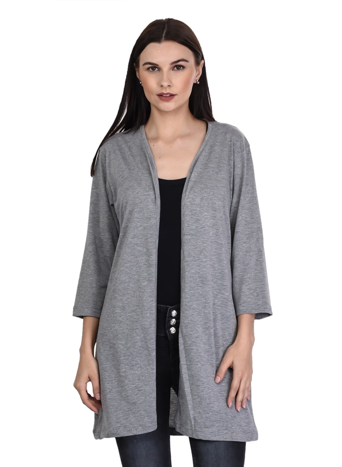 kalt Women's 3/4th Sleeves Open Plain Shrug-picture-13