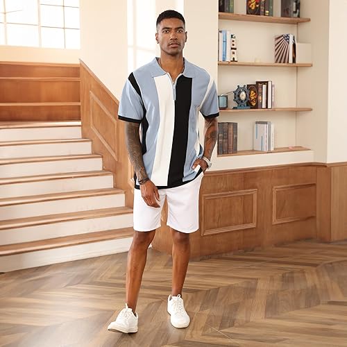 Miniatura 3 de Camisas polo de moda para hombre, camisas de punto vintage a rayas, camisas de golf casuales ajustadas