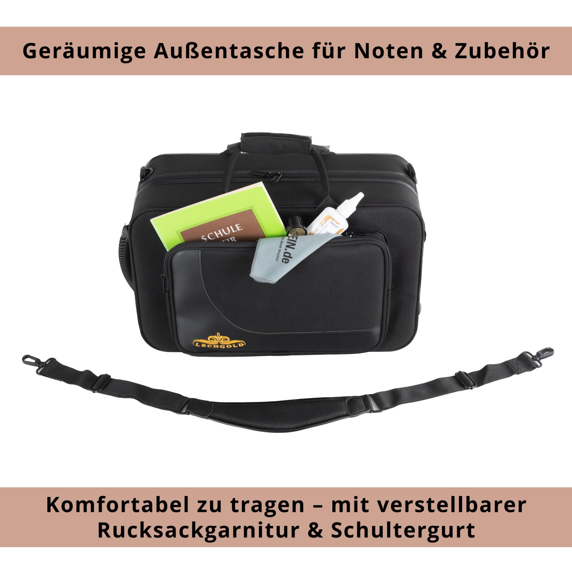 Étui Léger Lechgold Pour Bugle Bb - Lightcase Pour Tous Les Bugles Courants Avec Soupapes Perinet - Rembourrage Thermique - Poche Extérieure - Harnais De Sac À Dos - Embouchure Et Accessoires - Noir