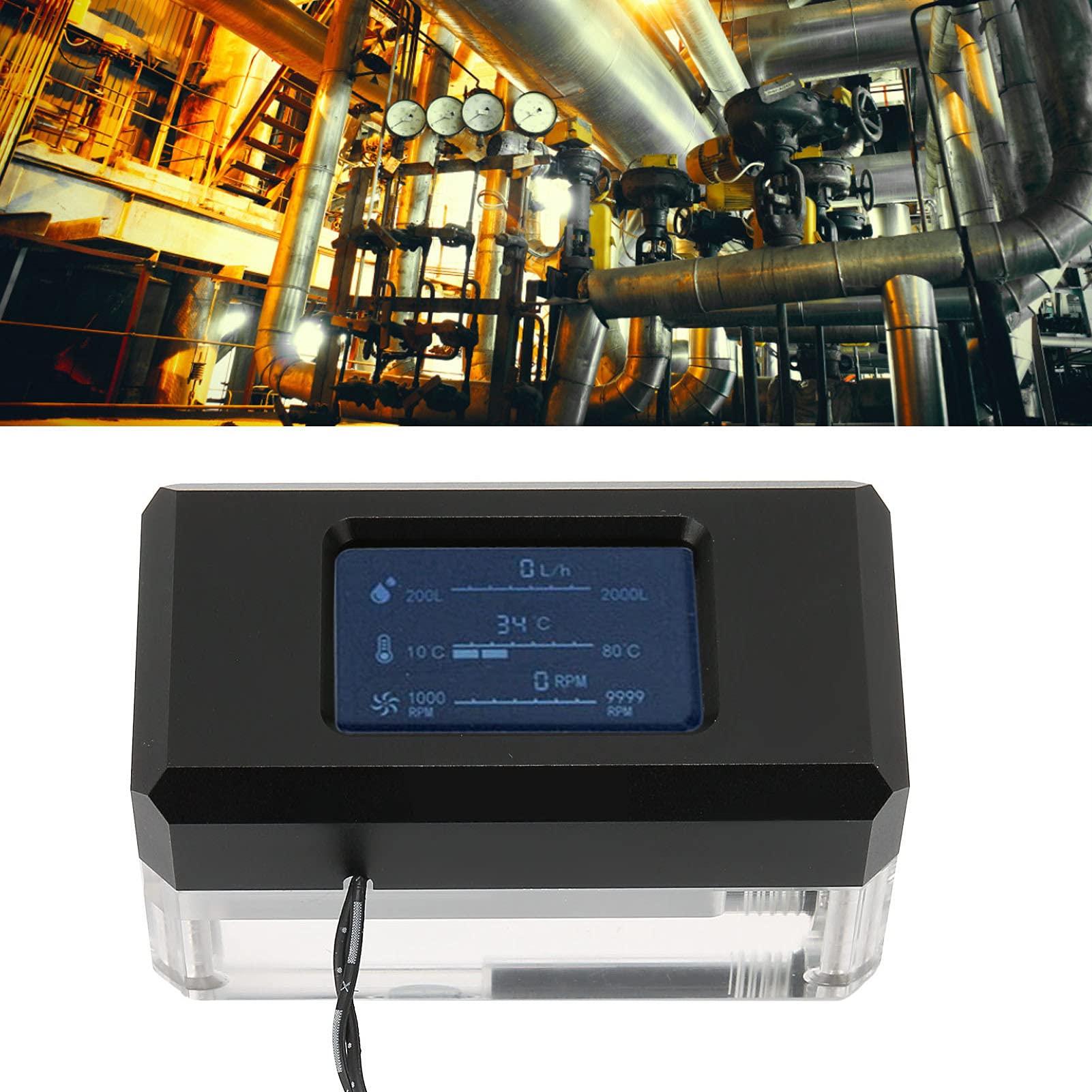 SIXRUN PC-Wasserkühlungsthermometer, Panel aus Aluminiumlegierung, LCD-Anzeige für Durchflussgeschwindigkeit und Temperatur für Benutzerdefinierte Gaming-PC-Builds