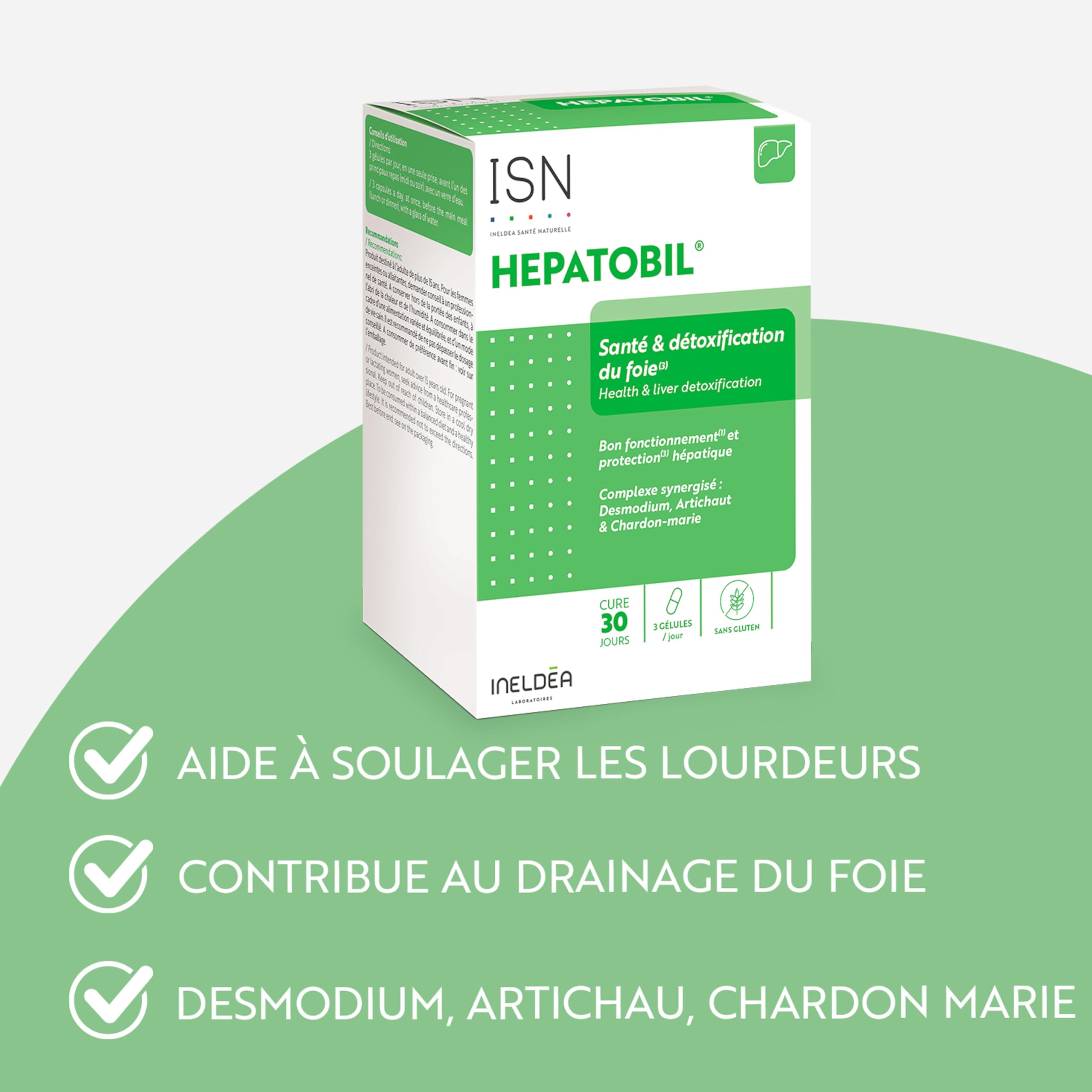ISN - Hepatobil® - Complément alimentaire à base de plantes - Favorise la Détoxification du Foie - Contribue à Améliorer la Digestion - Cure 30 jours