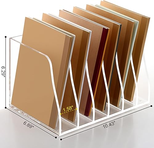 Miniatura 2 de SANRUI Soporte de acrílico para archivadores, 6 compartimentos verticales, organizador de documentos de escritorio, carpeta transparente, librería,