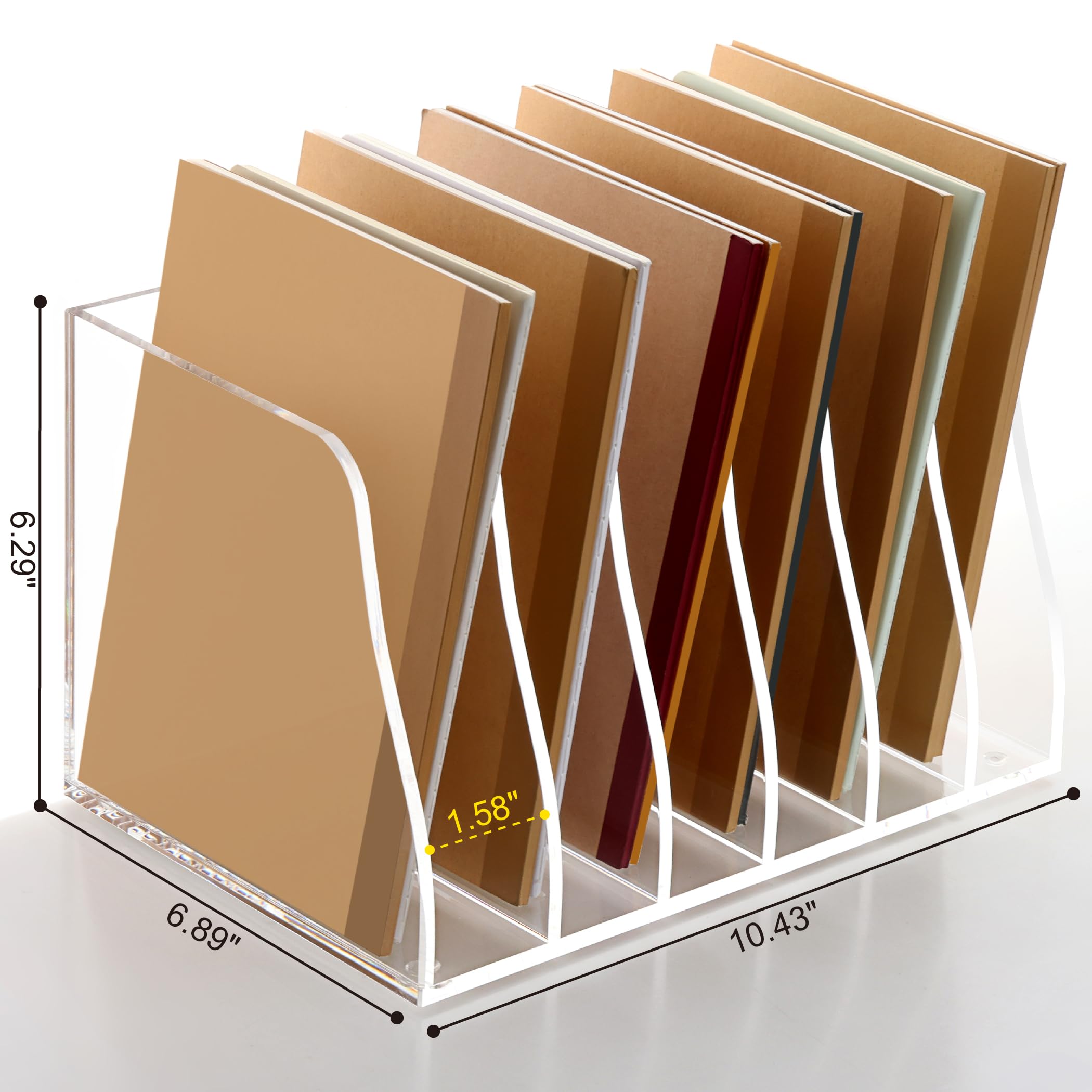 SANRUI Portariviste in acrilico, 6 scomparti verticali, organizer per documenti da scrivania, cartelle trasparenti per libreria, spazio di lavoro, accessori da ufficio