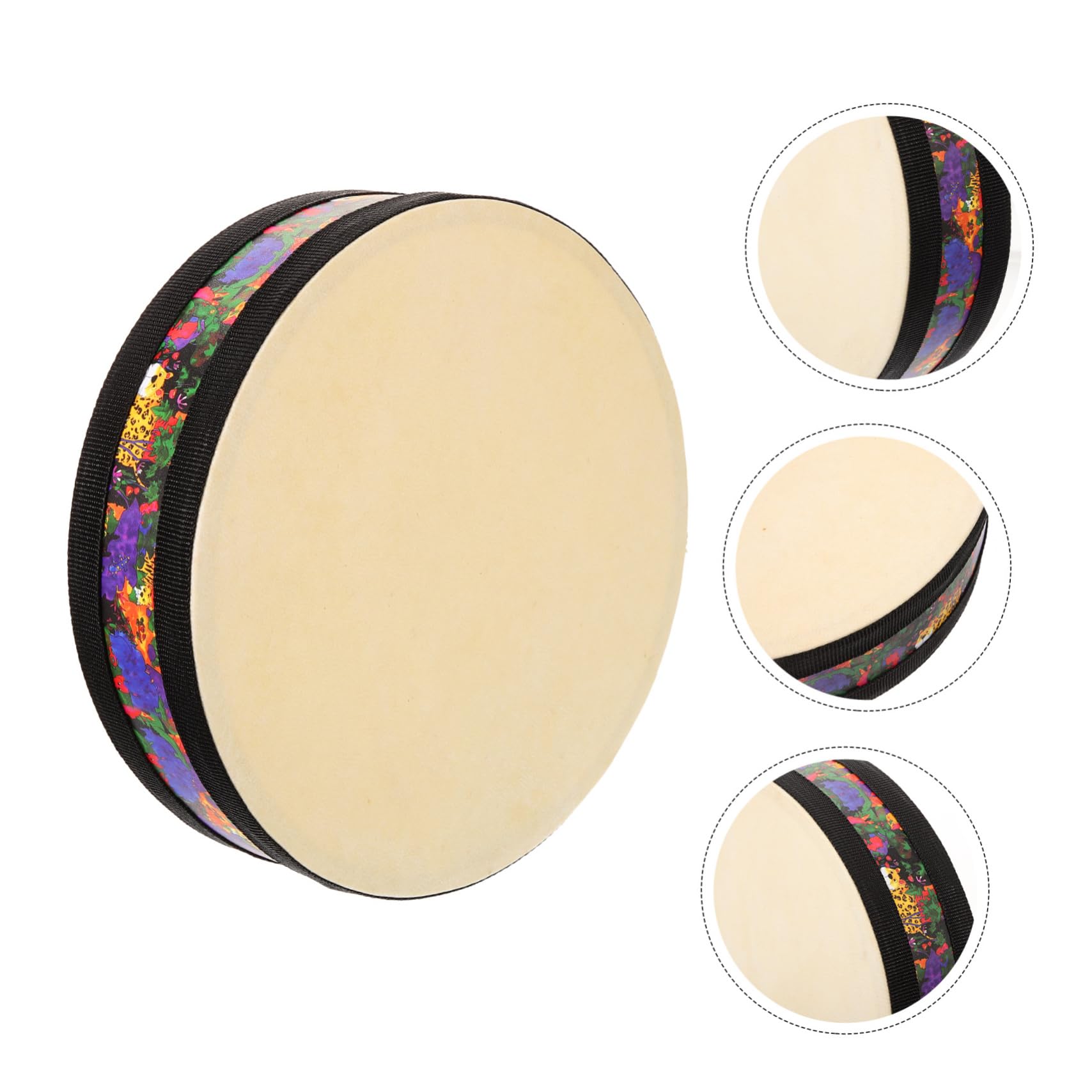 Tambour pour Débutants et Professionnels Rond à Percussion en Peau D'agneau et Bois Foncé Instrument de Musique Calme en Nouvel An pour Contemplation et Yoga