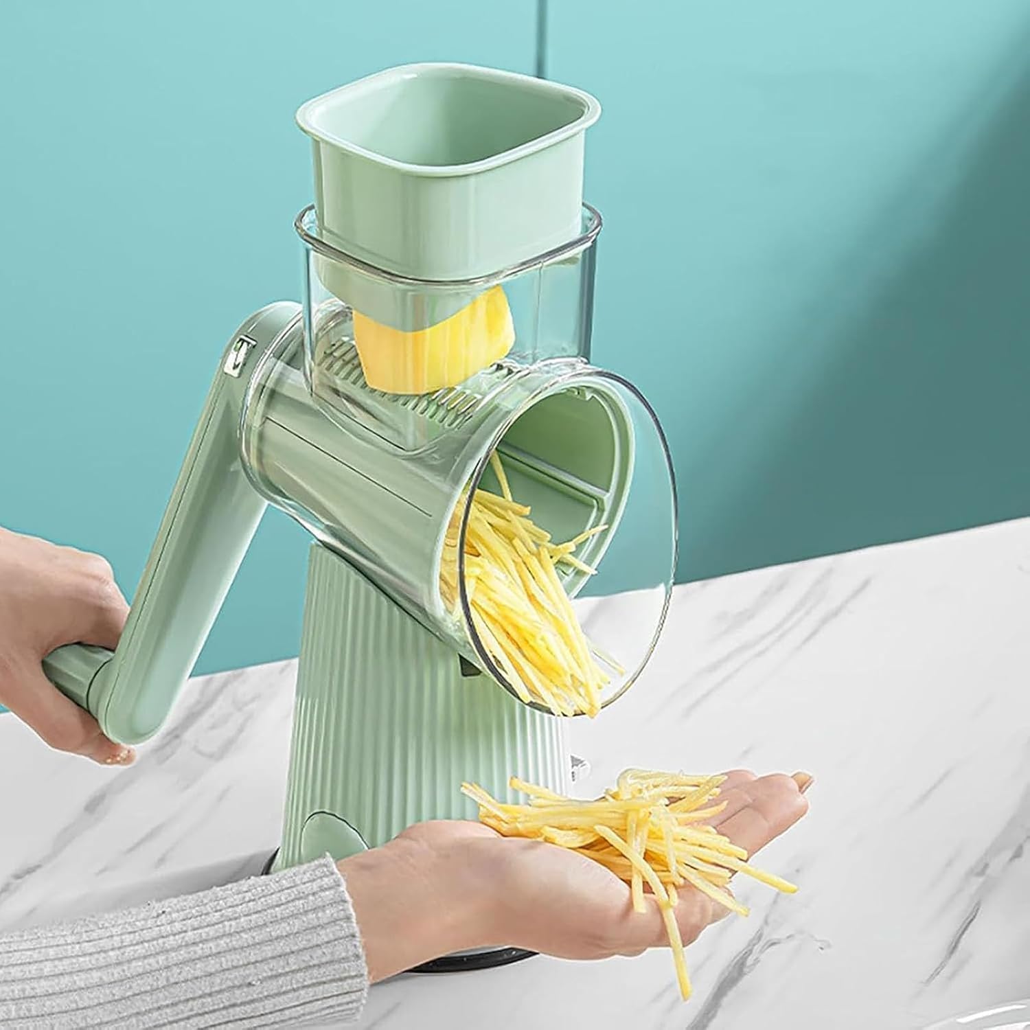 Drehbare Käsereibe – 5-in-1 Küche Handkurbel Gemüsehobel mit Aufbewahrungsbox und leicht zu reinigendem Design