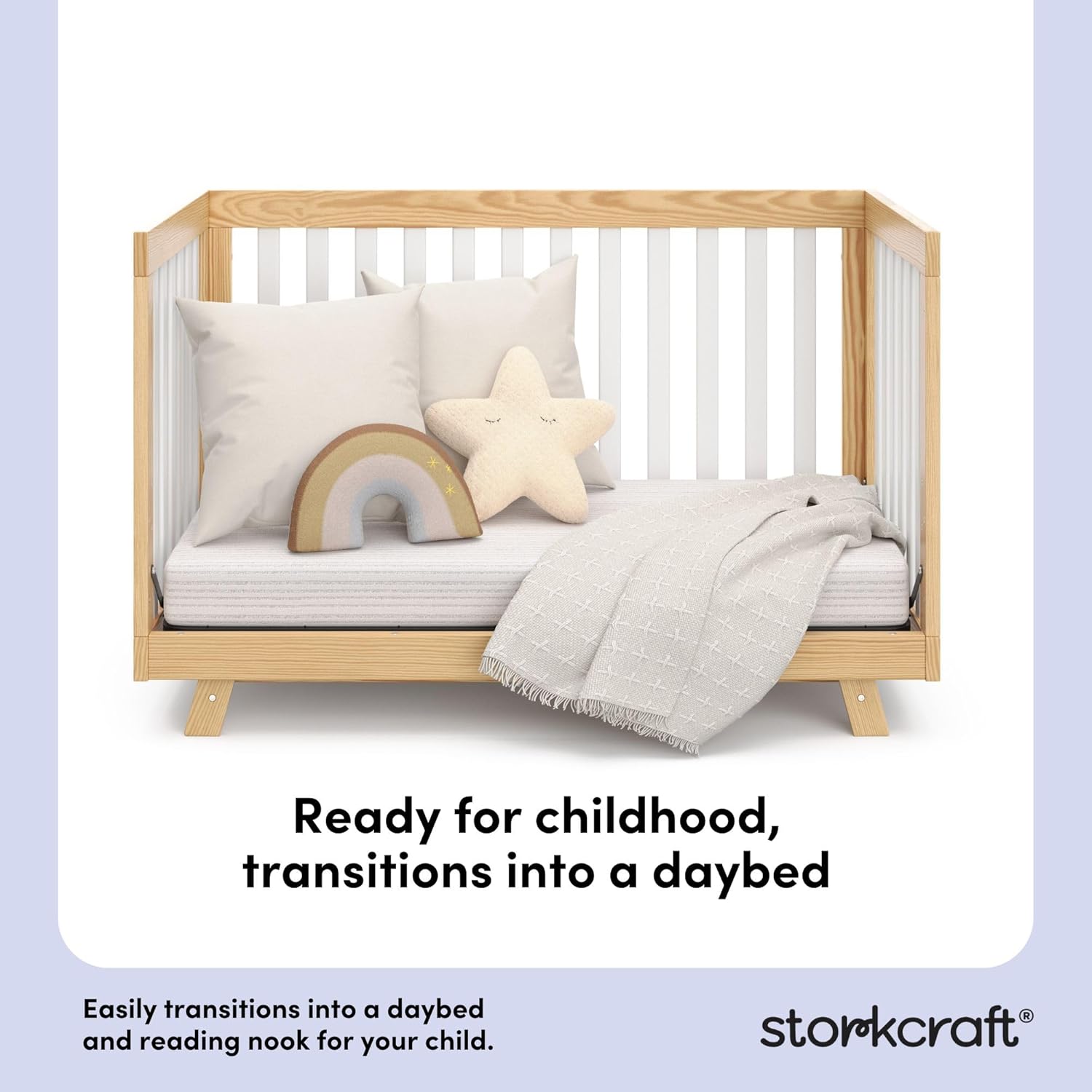 Storkcraft Beckett Convertible Crib (Natural with White Slats) – Converts from Baby Crib to Toddler Bed and Daybed, Fits Standard Full-Size Crib Mattress, Adjustable Mattress Support Base - Image 6