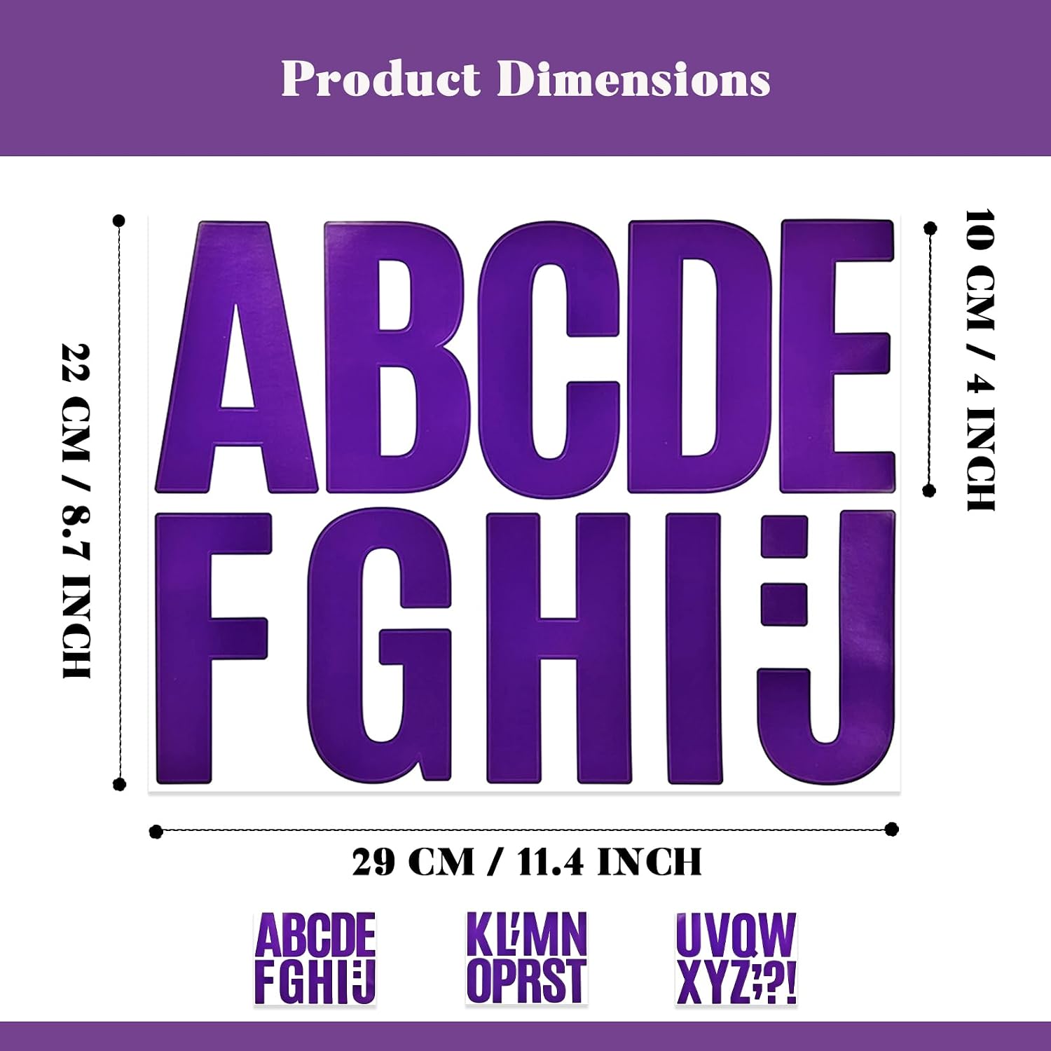 102 Large Alphabet Stickers, 9 Sheets 4 Inch Self-Adhesive Vinyl Letters Sticker Decals for Mailbox, Door, Truck, Windows, Suitable for Indoor and Outdoor - Purple
