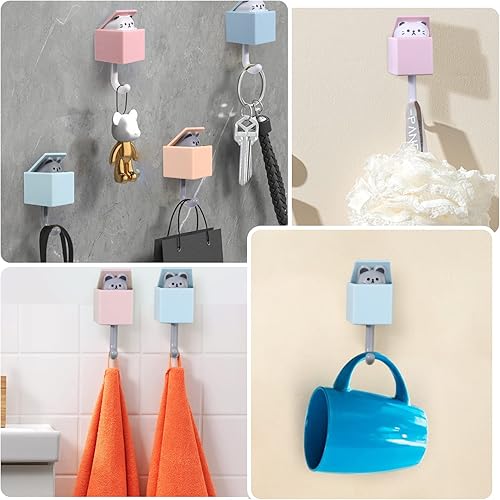 Miniatura 3 de Juome Lindo gancho para llaves de gato, 4 ganchos adhesivos para decoración de pared, ganchos de gato para abrigo, bolsa, sombrero, toalla, ganchos