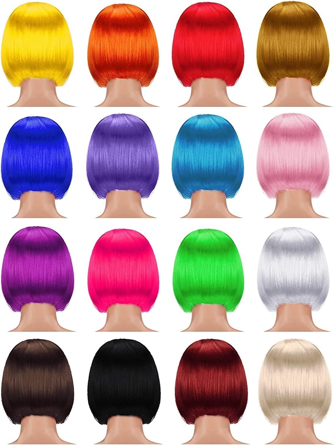 Lot de 16 perruques colorées à cheveux courts pour cosplay, carnaval, pour femme et fille, carnaval, fête, déguisement