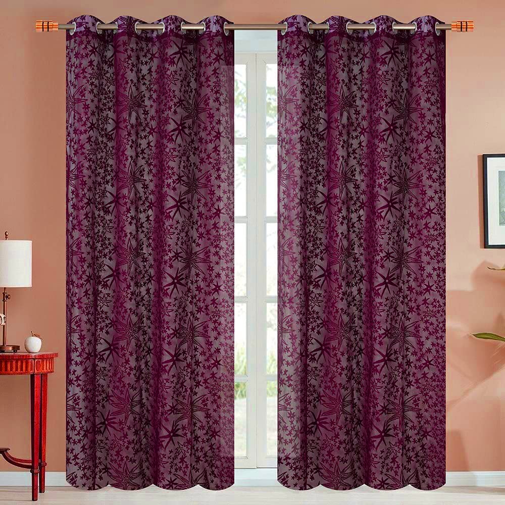 JUPON Heavy Sheer Transparent Net Curtains for Living Room Decoration, (Pack of 2) 4ft x 8ft, Violet