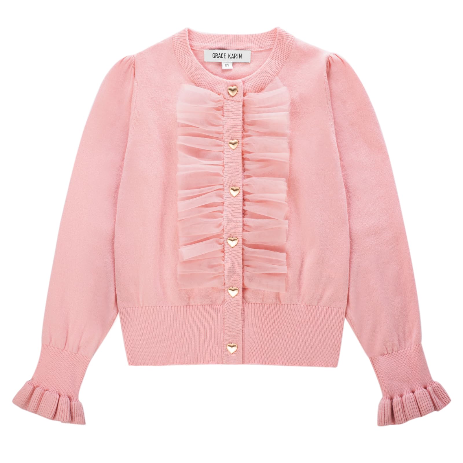 Girls Pink Cardigan Uniform Sweater Button Knit School Cardigan for Girls 5-6