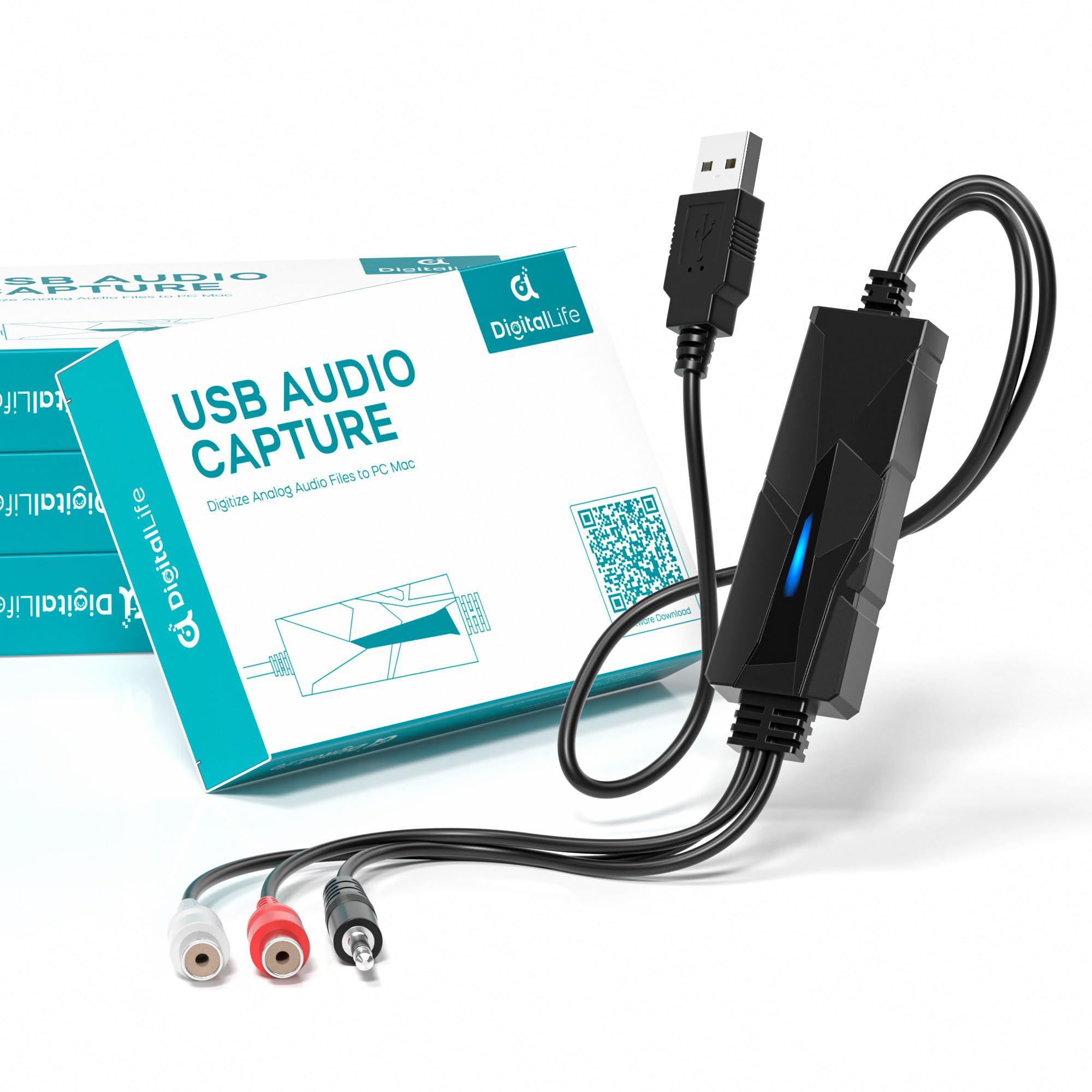 DigitalLife AuralynX Series: USB 2.0 Audio Grabber, Analog-to-Digital Conversion from Cassette with RCA or 3.5mm Input, PC