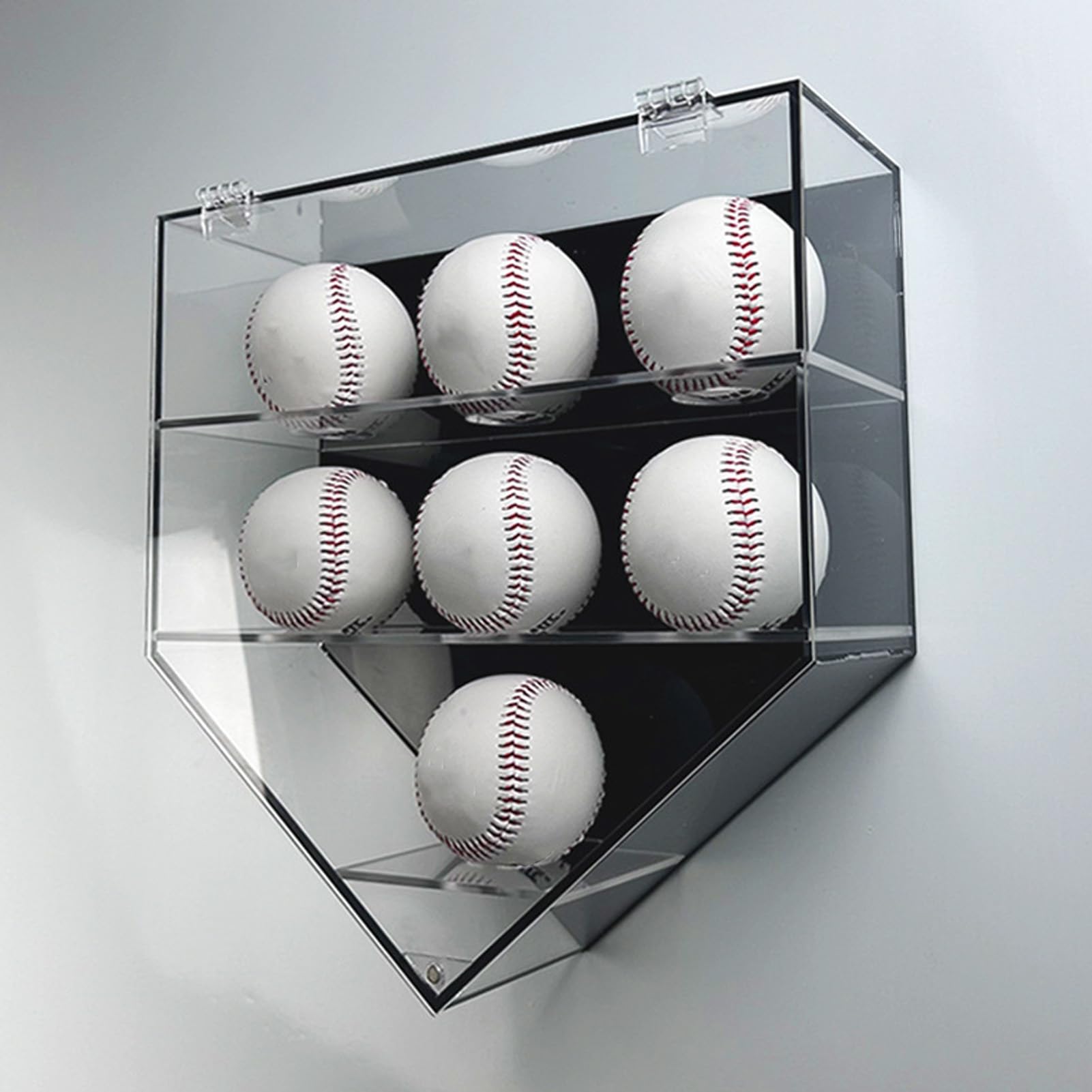 Fyearfly Vetrina baseball per montaggio a parete Coperchio sigillante magnetico in acrilico premium Scaffale di stoccaggio a 7 fori per collezionisti di palline tennis baseball Nero