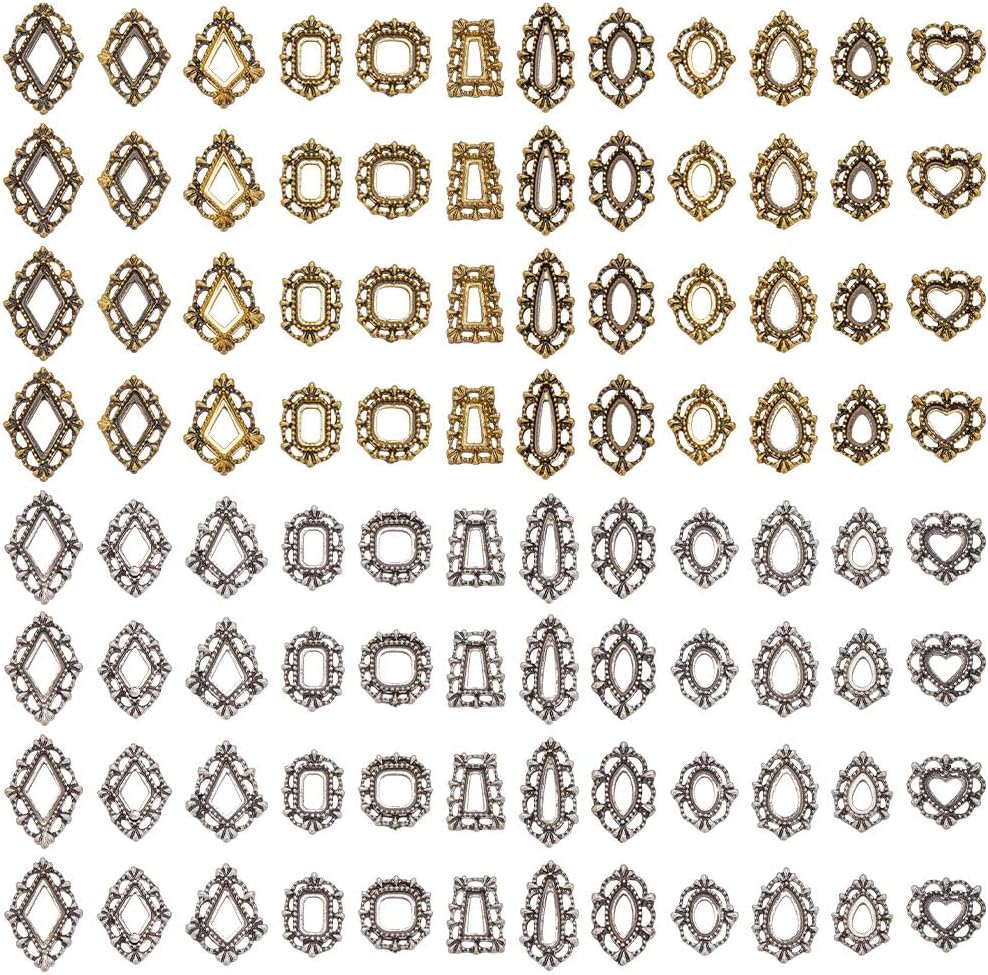 PH PandaHall 144pcs 24 Styles Tiny Picture Frame, Mini Vintage Frames Micro Alloy Decor Miniatures Decor for Manicure Photo Home Necklace Jewellery Decoration