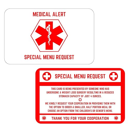Tarjeta bariátrica para restaurantes, tarjeta de solicitud de menú especial, control de porciones, solicitud de restaurante para pacientes