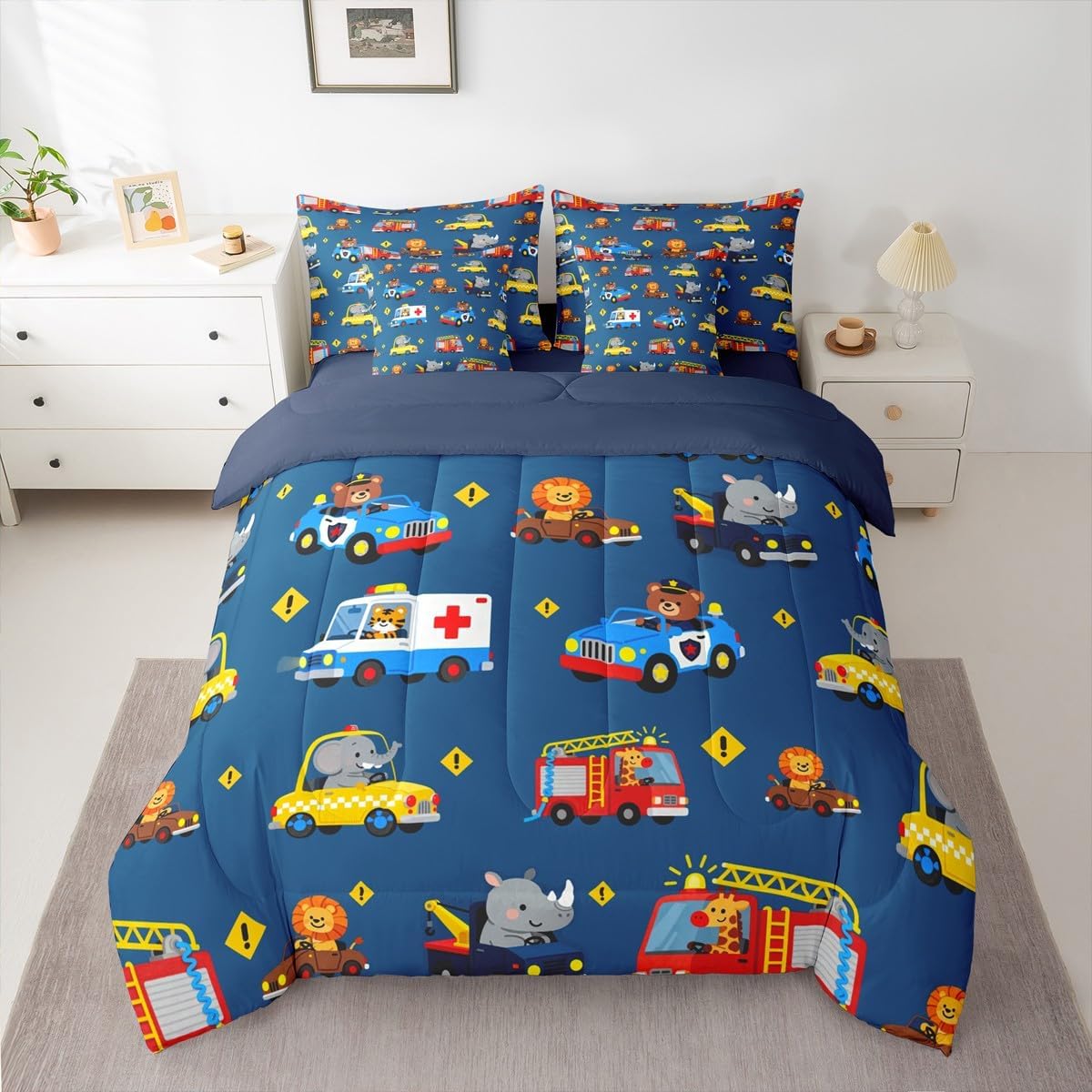 Feelyou Excavator Full Comforter Set with Sheets for Kids Boys Girls Construction Vehicles 7 Pieces Bedding Set Cartoon Car Bed in a Bag Room Decor Soft Lightweight Microfiber