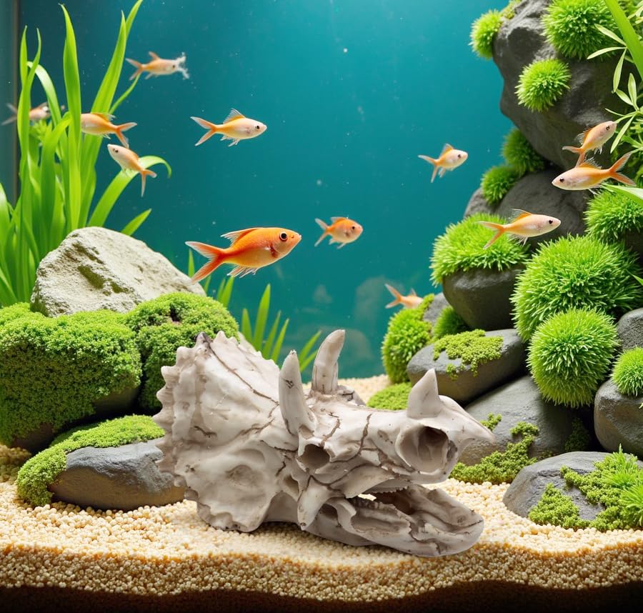 Image of Dinosaur Skull Aquarium Decoration,Fish Tank Decor, 6.7 inchx3.5 inchx4.4 inch | Hideaway for Fish, Natural Look, Fun Underwater Environment