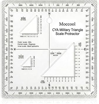 5 in Military Map Protractor | Utm Mgrs Grid Coordinate Scale Reader, Land Navigation and Map Reading Tool, 5x5 in Size