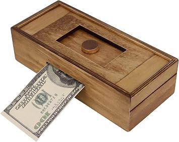 Wooden Cash Puzzle Box with Secret Compartments, Hidden Money Holder, Challenging Brain Teaser for Adults