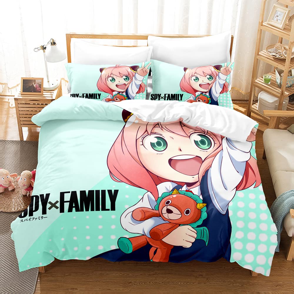 Ste-X Duvet Cover for Teens Adults SPY×FAMILY Bedding Set with 2 Pillowcases Duvet Cover Set with Zipper Closure (200x200cm(Double),Anya 03)