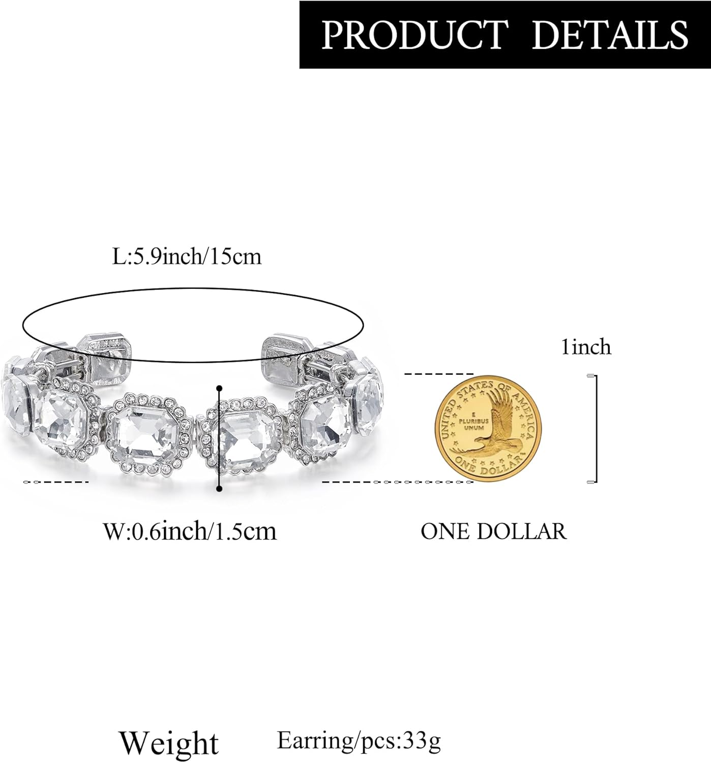 BriLove Women's Wedding Bridal Multi Emerald Cut Crystal Open Bangle Stretch Bracelet - Image 5