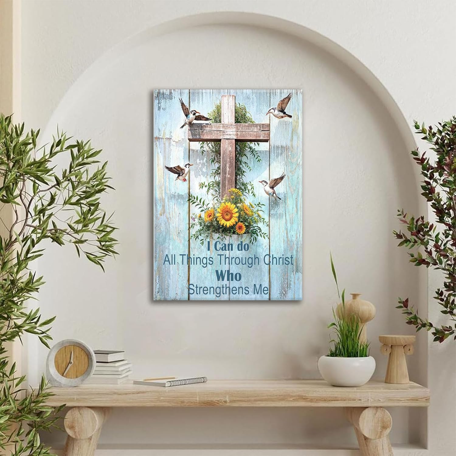 Christian Canvas Wall Art Inspirational Religious Bible Verse Paintings Pictures Wall Decor Farmhouse Hummingbird Sunflower Poster Printing Artwork for Bathroom Living Home Decoration 16"x24"