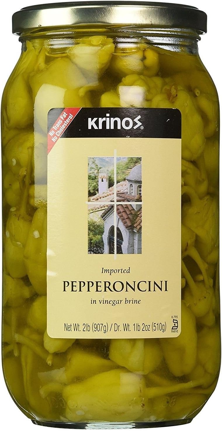Krinos Imported Pepperoncini in Vinegar Brine, Bold Flavor, Crunchy, Ready to Eat – 1.14lb Jar