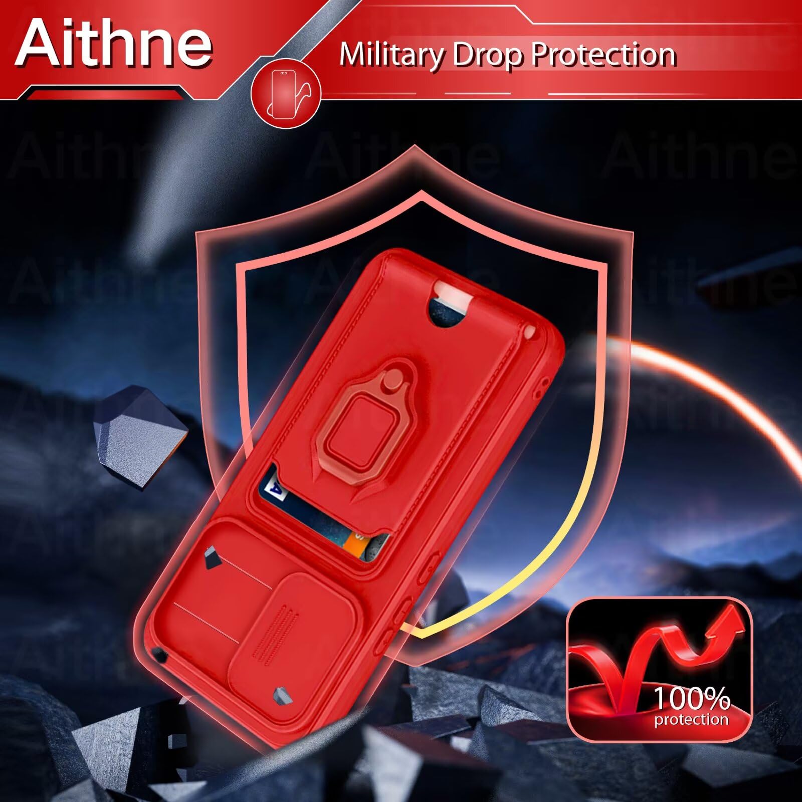 BGHHEU Cover con Cordino per Xiaomi 13T / Xiaomi 13T Pro,Custodia con Collana Collo Silicone Antiurto Case,Protezione Fotocamera Slot Carte 360° Anello Supporto,Silicone Case,Nero