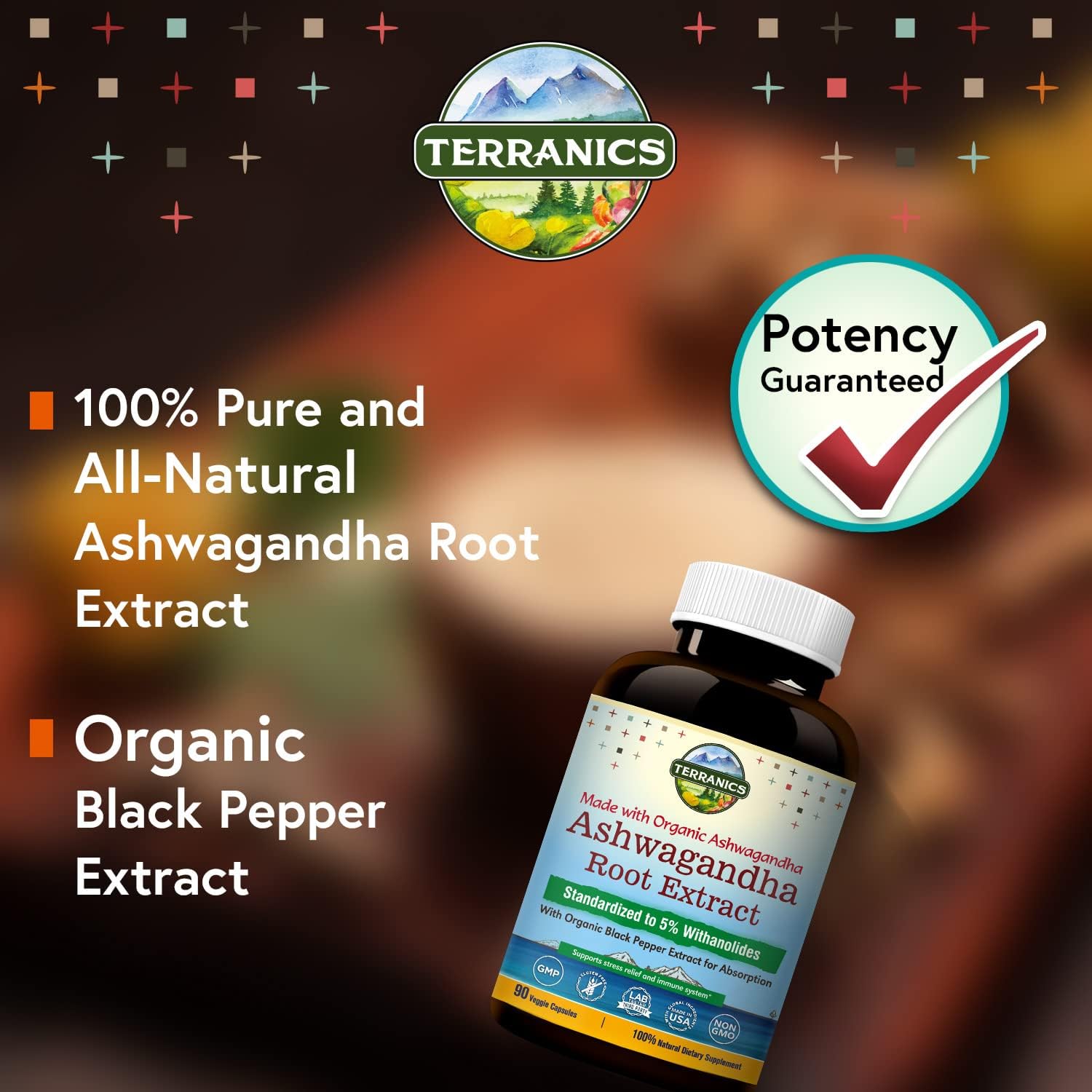 Organic Ashwagandha Root Extract with Black Pepper Extract 2100mg, 90 Veggie Capsules, Natural Stress Support, Vegan, Non-GMO, No Gluten