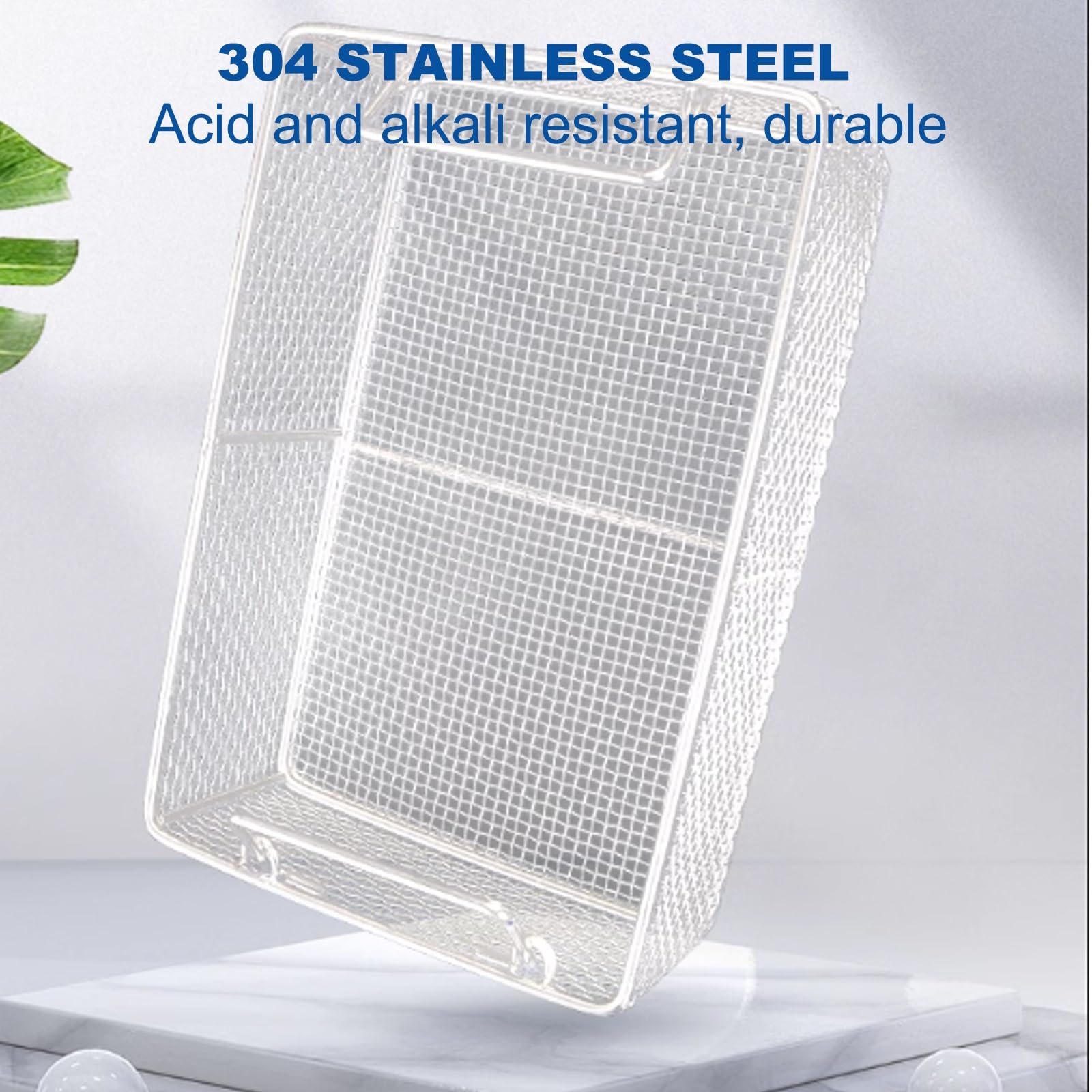 Cestino di disinfezione medico in acciaio inox 304, con manico, maglia da 4 mm per laboratori, strumenti ospedalieri, cliniche dentali(35x30x7cm/13.8x11.8x2.8in)
